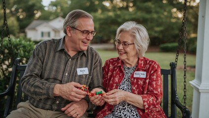 An Elderly Couple in Conversation, Enjoying Outdoor Moments