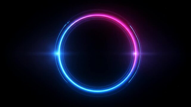 Abstract glowing portal with bright blue and pink lights on black background