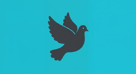 Flying dove silhouette on blue background symbolizing peace and freedom