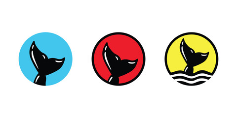whale tail dolphin shark vector logo icon round border cartoon character doodle wave ocean sea symbol illustration design
