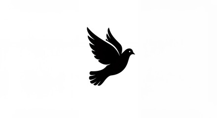 Obraz premium Silhouette of a dove soaring in flight against a white background