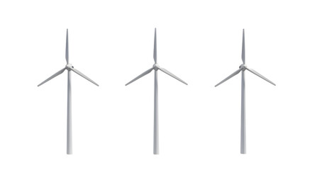 Three wind turbines harnessing renewable energy for sustainable future, perfect for eco-conscious brands emphasizing clean power and green technology solutions