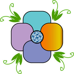Abstract Geometric Flower with Colorful Petals and Leaves
