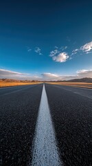 Wide Highway with Expansive Blue Skies Isolated on White Background, Depth of Field 