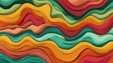 Illustrated abstract waves background, vibrant colors, cheerful and trendy aesthetic.