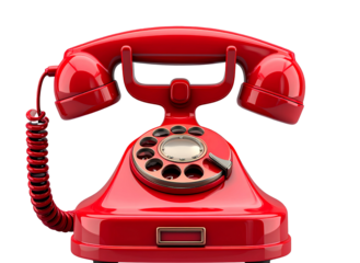 Stylized 3D Red Retro Phone Receiver Isolated on Transparent Background PNG
