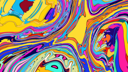 Psychedelic Fluid Rainbow Background with Vibrant Swirls and Trippy Gradient Colors for EDM and Festival Design