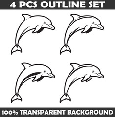 Fototapeta premium Set of Dolphin Outline vector illustration isolated On Transparent Background
