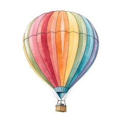 Colorful hot air balloon with basket isolated on transparent background