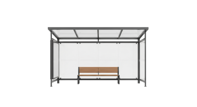 Modern bus stop with a bench inside isolated on transparent background, providing shelter