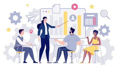 Business Presentation with Animated Characters in a Meeting Setting with Transparent Background