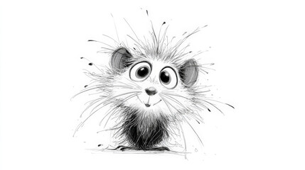 Frazzled Nervous Mouse Cartoon in Black and White Ink Drawing. Generative AI