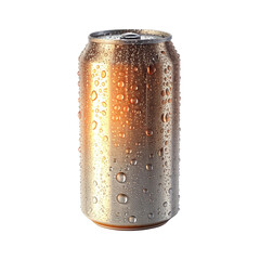 Cold refreshing soda can with water droplets isolated on transparent background