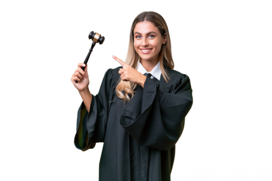 Judge Uruguayan woman over isolated background pointing to the side to present a product - Powered by Adobe