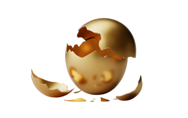 A cracked golden egg isolated on transparent background, representing potential, fortune, and the start of something new, ideal for business and motivational content