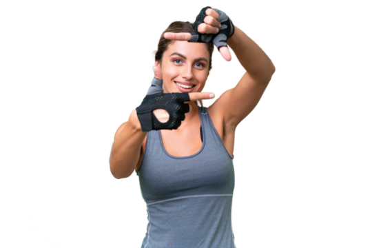 pretty Sport Uruguayan woman over isolated background focusing face. Framing symbol - Powered by Adobe