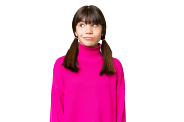 Little caucasian girl over isolated background making doubts gesture looking side