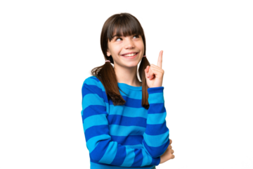 Little caucasian girl over isolated background pointing up a great idea