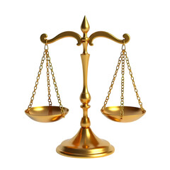 3d Golden scales of justice isolated on transparent background