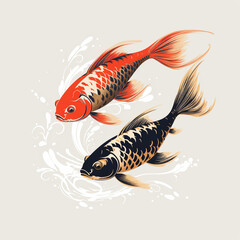 Painting of koi fish in a river and stream