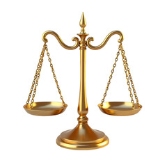 3d Golden scales of justice isolated on transparent background