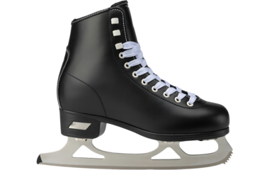 A sleek black figure skate isolated on transparent background, showcasing its pristine condition and classic design, perfect for winter sports enthusiasts and ice skating aficionados