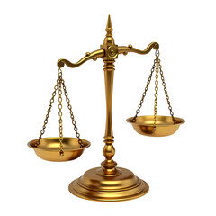 3d Golden scales of justice isolated on transparent background