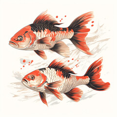 Painting of koi fish in a river and stream