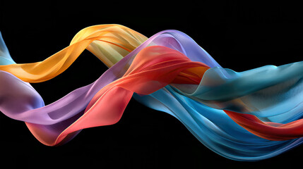 Colorful flowing ribbons with luminous gradient on black background