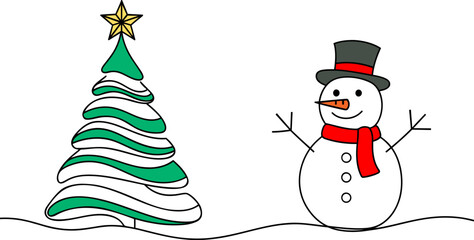 Christmas tree and snowman drawing simple design
