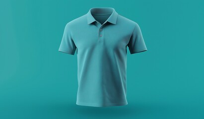 Simple solid color polo shirt isolated on teal background for fashion apparel and clothing catalog display