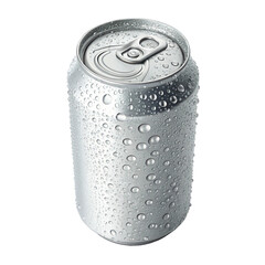 Refreshing cold aluminum soda can with water droplets isolated on transparent background