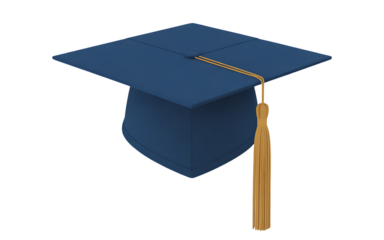 A classic blue graduation cap with a golden tassel, isolated on transparent background, symbolizing academic achievement, graduation day, and the culmination of hard work and dedication