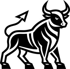 Bull market stock, vector line art icon, black and white, white background