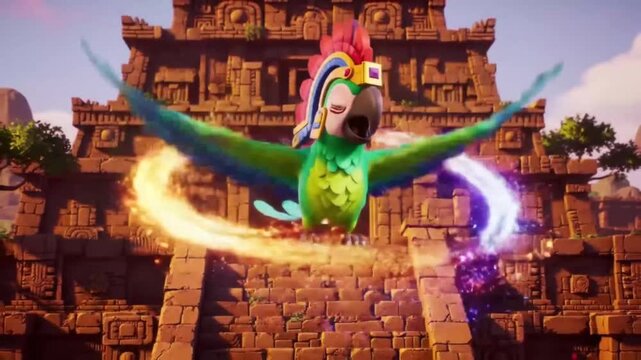 Colorful parrot ancient ruins