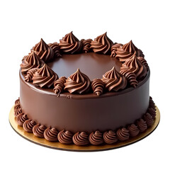 Birthday chocolate cake with swirled frosting and decorative border isolated on transparent background