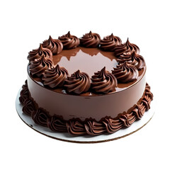 Birthday chocolate cake with swirled frosting and decorative border isolated on transparent background