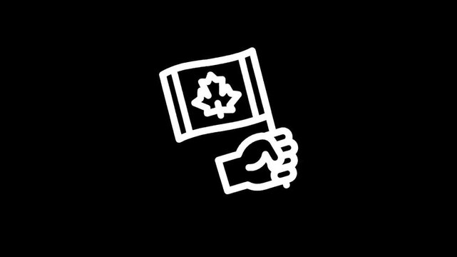 Hand holding a Canadian flag icon on a black background.