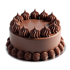 Birthday chocolate cake with swirled frosting and decorative border isolated on transparent background