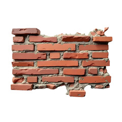 Broken brick wall isolated on transparent background