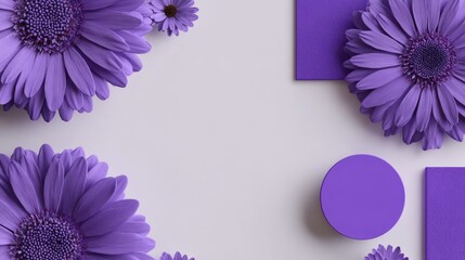 A purple palette with purple flowers. purple daisy flower. Mockup. 
