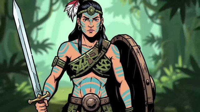 Female warrior cartoon style