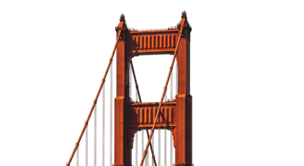 Golden gate bridge detail isolated on transparent background, an iconic landmark of san francisco