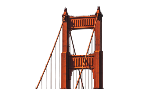Golden gate bridge detail isolated on transparent background, an iconic landmark of san francisco