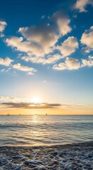Sunset Beach Scene with Clouds.