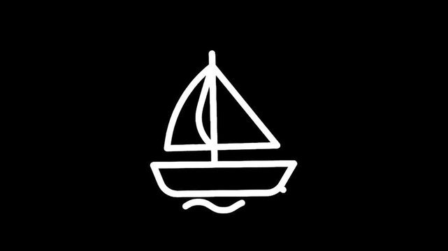 Simple white sailboat illustration on a black background.