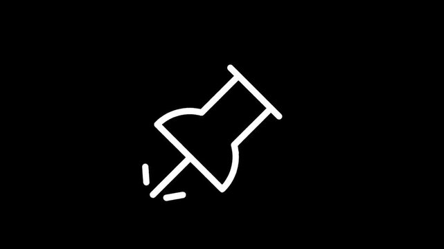 White push pin icon on black background