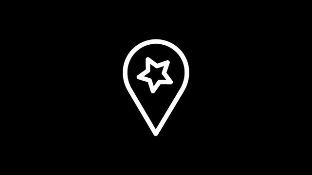 White location pin with a star icon on a black background.