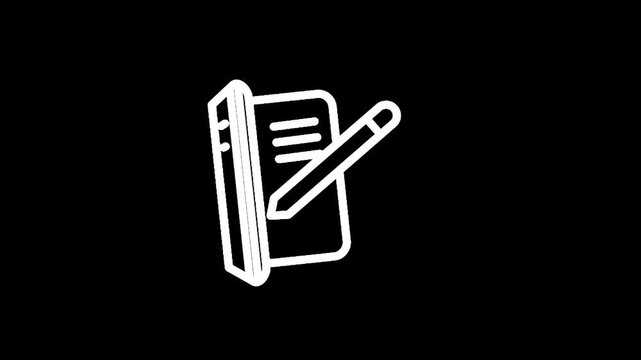 Notebook and pencil icon on a black background
