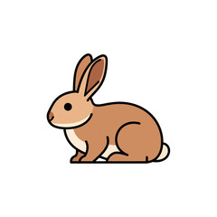 Cute Brown Rabbit Sitting Side View Illustration.